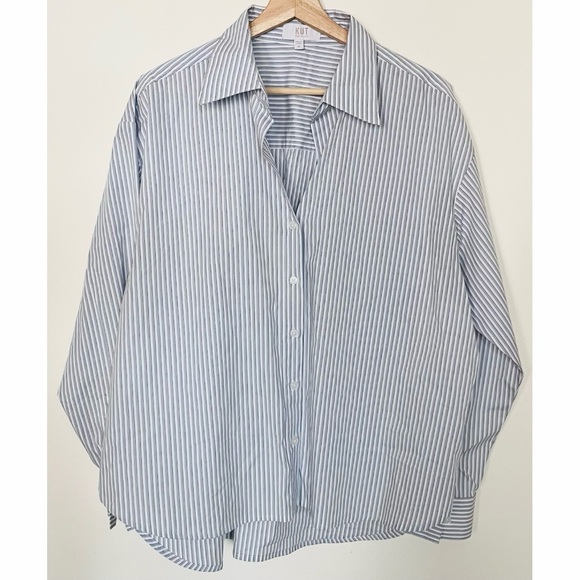 Kut From The Kloth • M • Kaiya Boyfriend Shirt Blue White Stripe Button Up - Picture 2 of 5